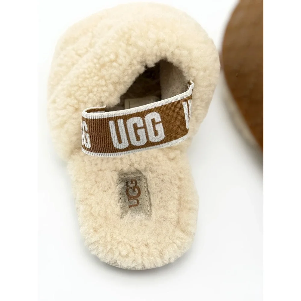 UGG Kids Fluff Yeah Slide Natural Sheepskin Sandal Comfy Casual‎ Size 12 Kids